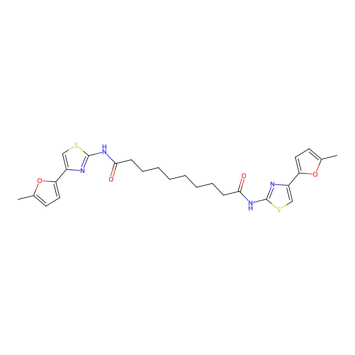 N,N'-bis[4-(5-methylfuran-2-yl)-1,3-thiazol-2-yl]decanediamide molecular structure, CAS 476642-68-9