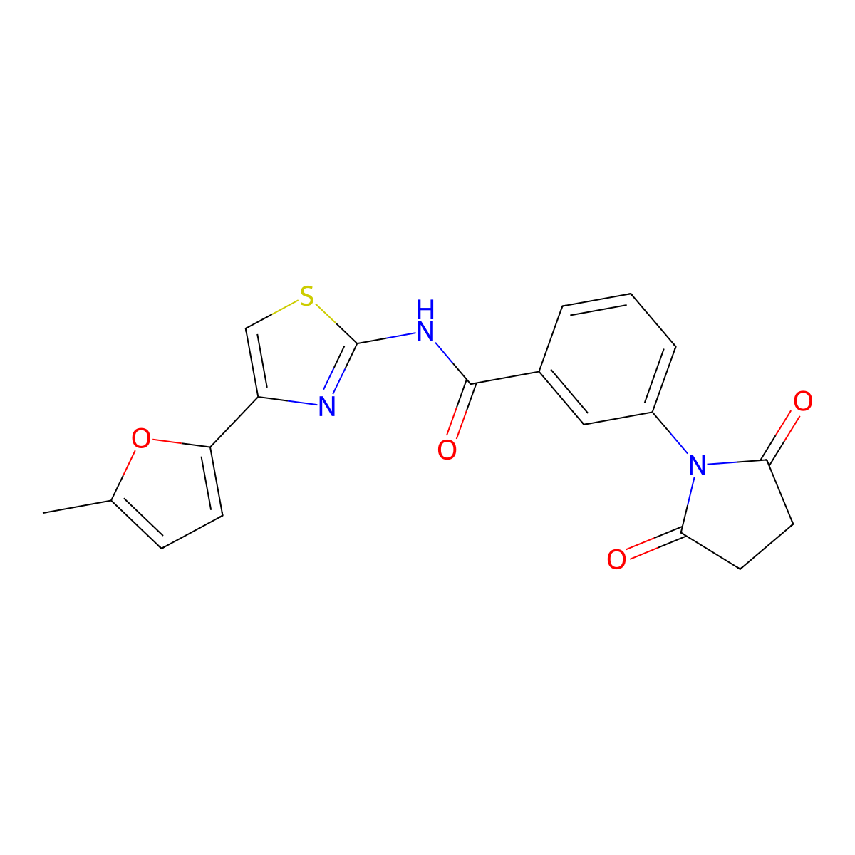 3-(2,5-dioxopyrrolidin-1-yl)-N-(4-(5-methylfuran-2-yl)thiazol-2-yl)benzamide molecular structure, CAS 476642-70-3