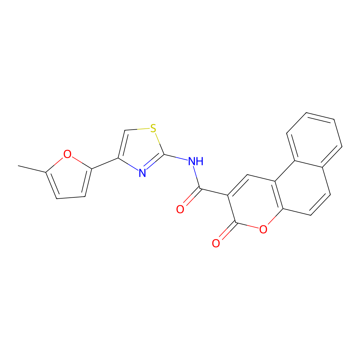 N-(4-(5-methylfuran-2-yl)thiazol-2-yl)-3-oxo-3H-benzo[f]chromene-2-carboxamide molecular structure, CAS 476642-71-4