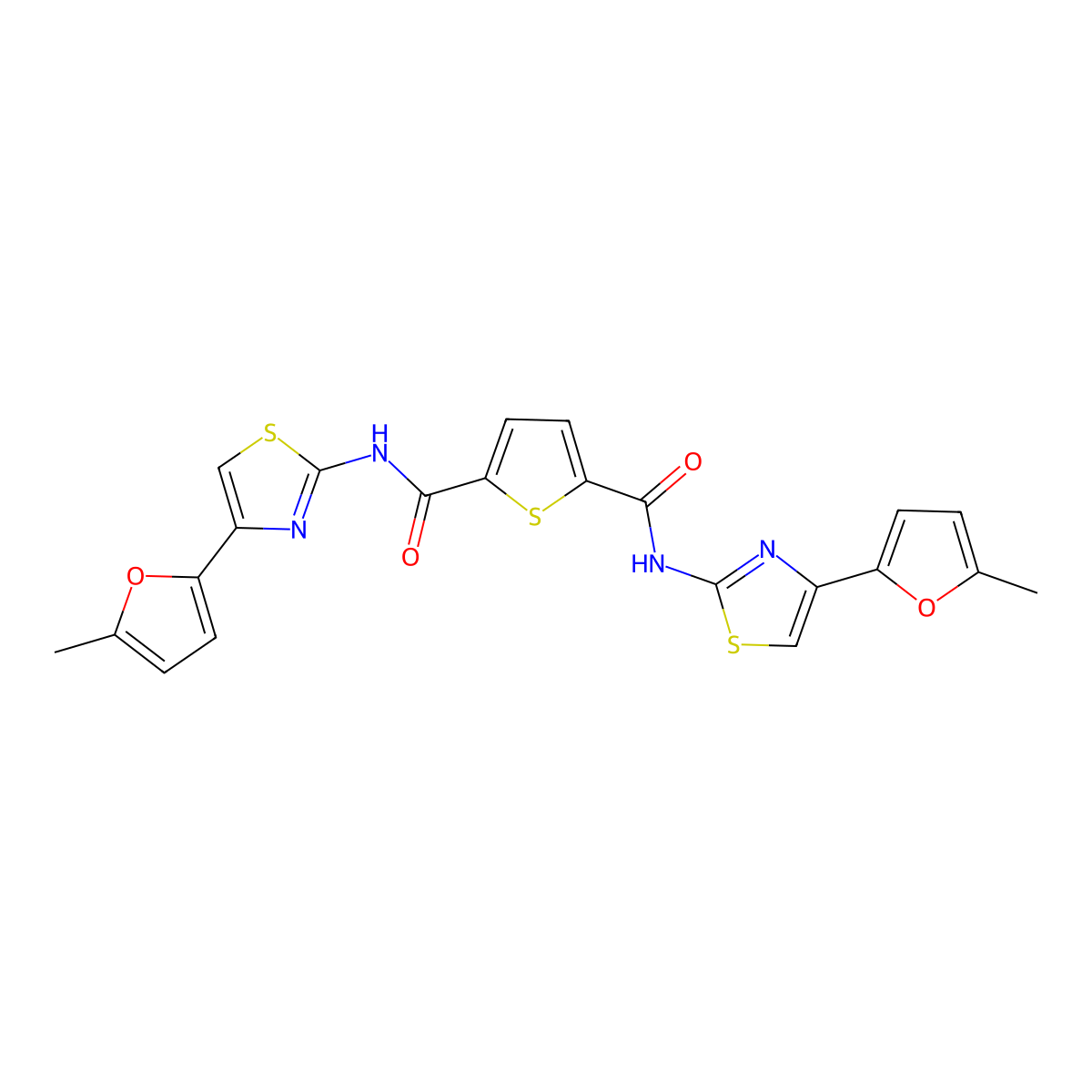 N2,N5-bis(4-(5-methylfuran-2-yl)thiazol-2-yl)thiophene-2,5-dicarboxamide molecular structure, CAS 476642-72-5