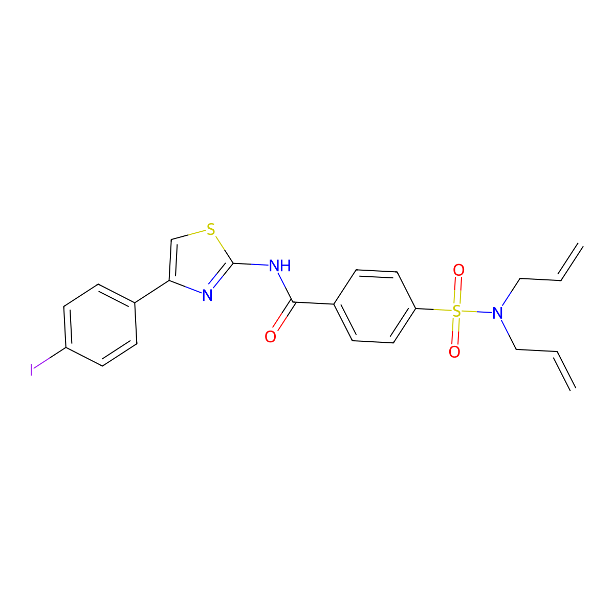 4-(N,N-diallylsulfamoyl)-N-(4-(4-iodophenyl)thiazol-2-yl)benzamide molecular structure, CAS 476642-84-9