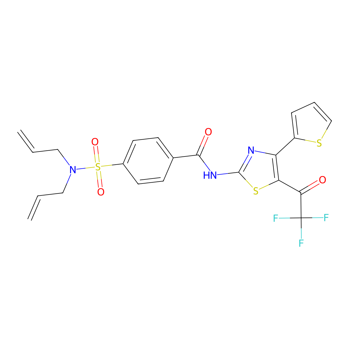 4-(N,N-diallylsulfamoyl)-N-(4-(thiophen-2-yl)-5-(2,2,2-trifluoroacetyl)thiazol-2-yl)benzamide molecular structure, CAS 476642-94-1