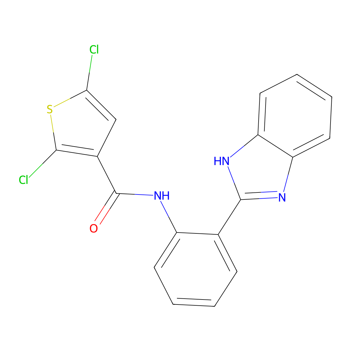 N-(2-(1H-benzo[d]imidazol-2-yl)phenyl)-2,5-dichlorothiophene-3-carboxamide molecular structure, CAS 476643-01-3