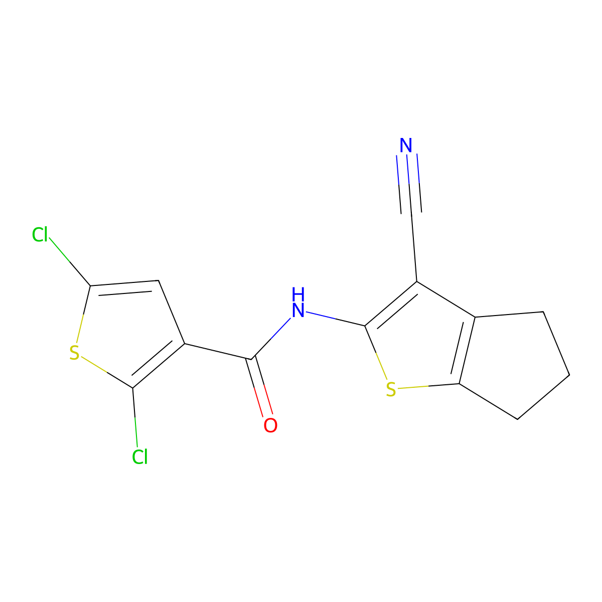 2,5-dichloro-N-(3-cyano-5,6-dihydro-4H-cyclopenta[b]thiophen-2-yl)thiophene-3-carboxamide molecular structure, CAS 476643-04-6