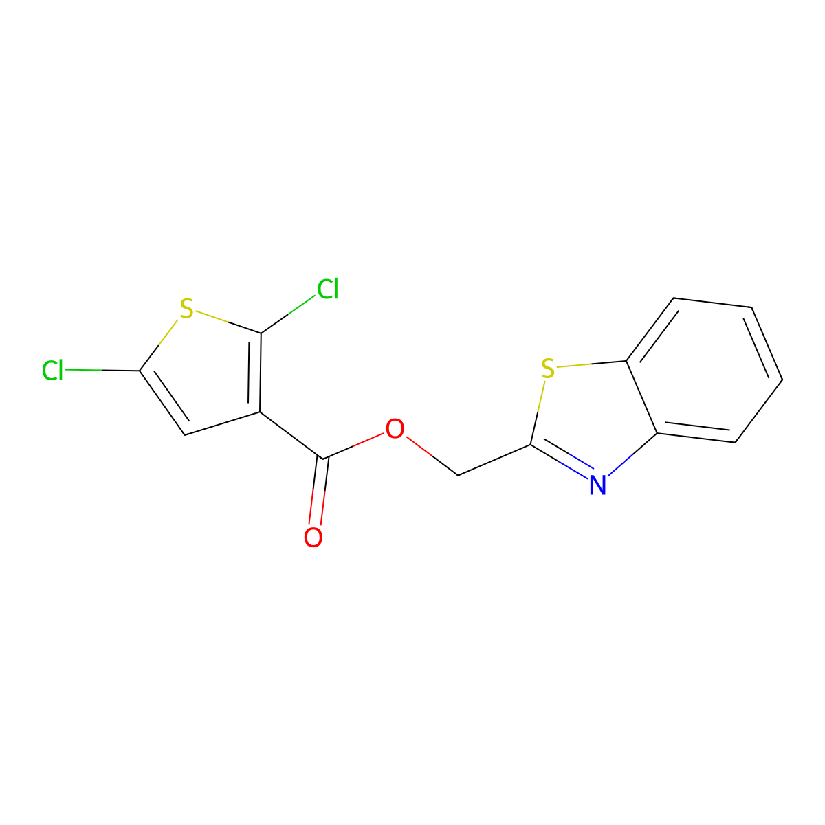 Benzo[d]thiazol-2-ylmethyl 2,5-dichlorothiophene-3-carboxylate molecular structure, CAS 476643-08-0