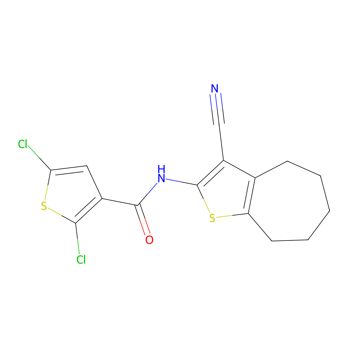 2,5-dichloro-N-(3-cyano-5,6,7,8-tetrahydro-4H-cyclohepta[b]thiophen-2-yl)thiophene-3-carboxamide molecular structure, CAS 476643-12-6