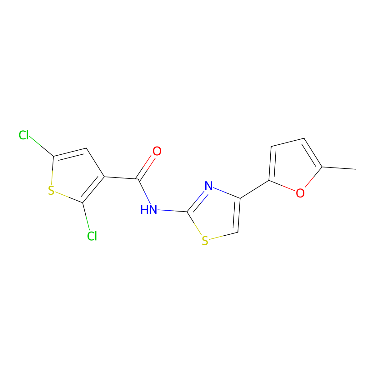 2,5-dichloro-N-[4-(5-methylfuran-2-yl)-1,3-thiazol-2-yl]thiophene-3-carboxamide molecular structure, CAS 476643-17-1