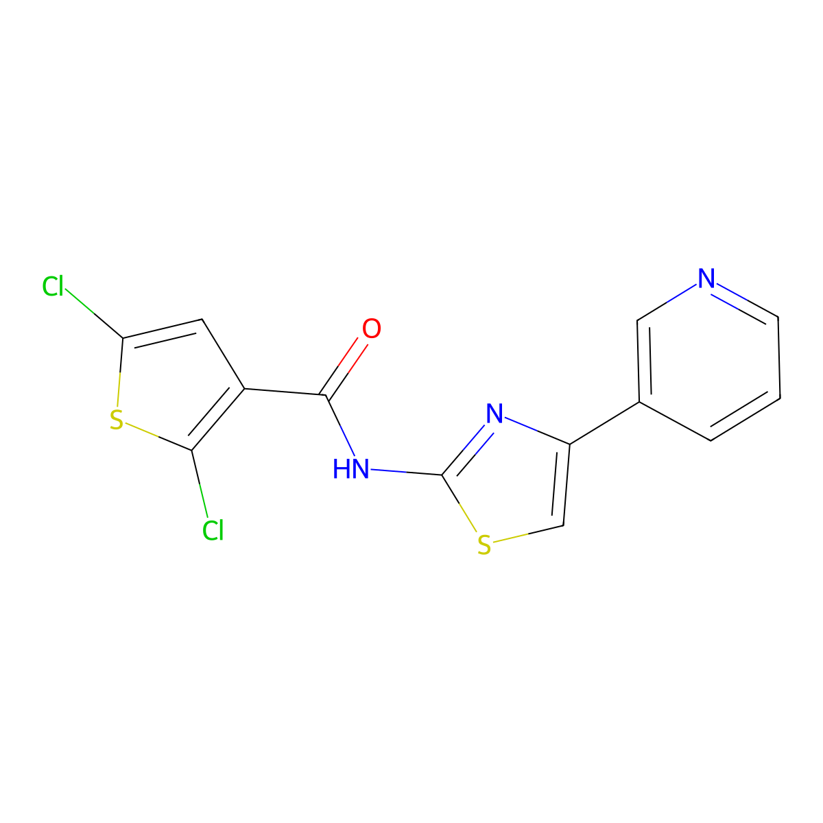 2,5-dichloro-N-(4-(pyridin-3-yl)thiazol-2-yl)thiophene-3-carboxamide molecular structure, CAS 476643-19-3