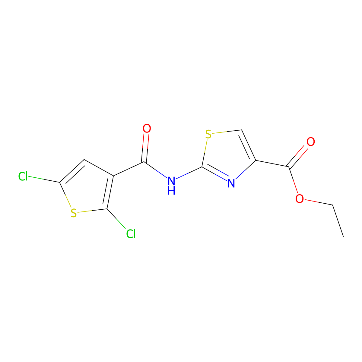 Ethyl 2-(2,5-dichlorothiophene-3-carboxamido)thiazole-4-carboxylate molecular structure, CAS 476643-25-1