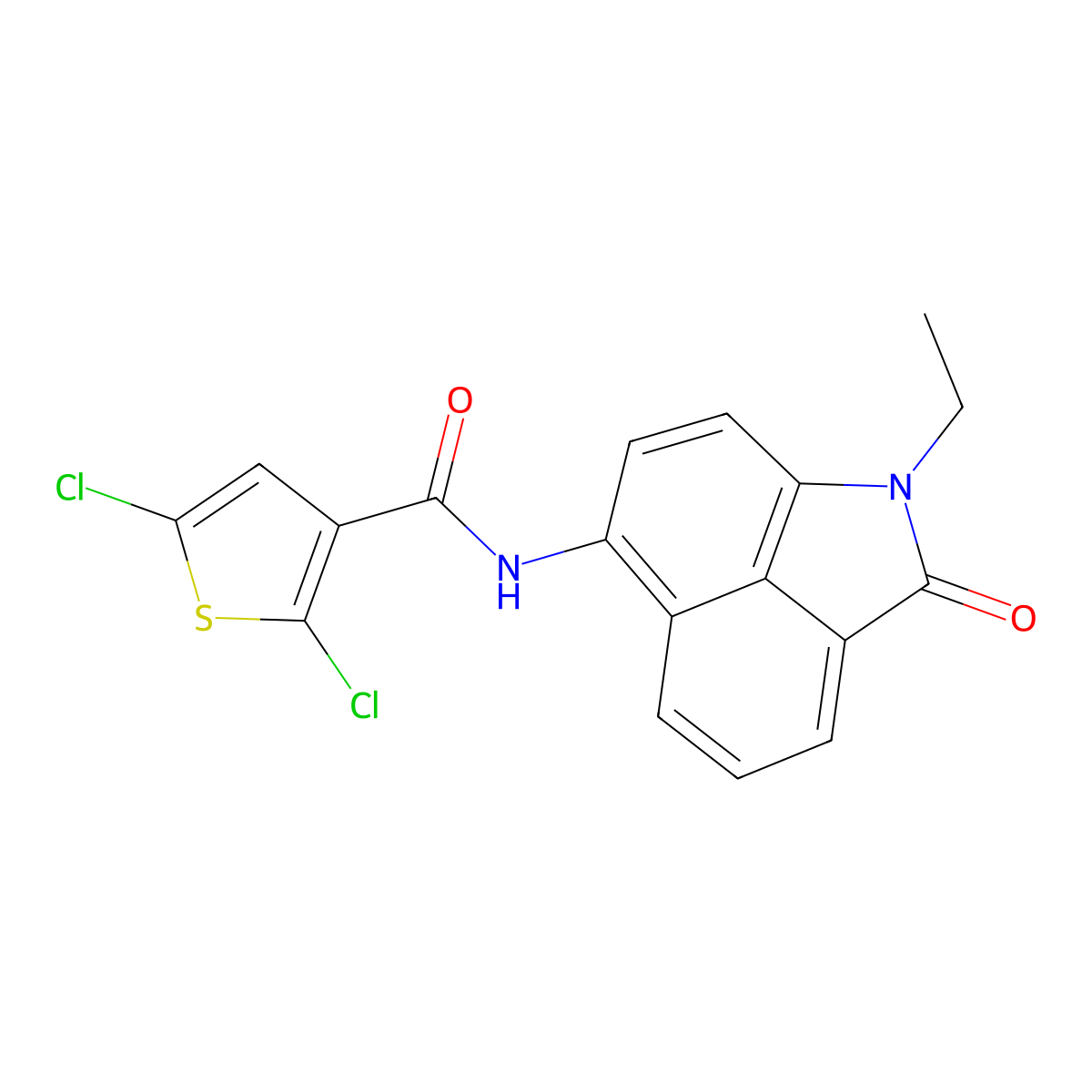 2,5-dichloro-N-(1-ethyl-2-oxo-1,2-dihydrobenzo[cd]indol-6-yl)thiophene-3-carboxamide molecular structure, CAS 476643-28-4