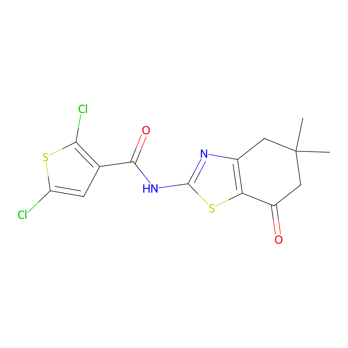 2,5-dichloro-N-(5,5-dimethyl-7-oxo-4,5,6,7-tetrahydrobenzo[d]thiazol-2-yl)thiophene-3-carboxamide molecular structure, CAS 476643-32-0