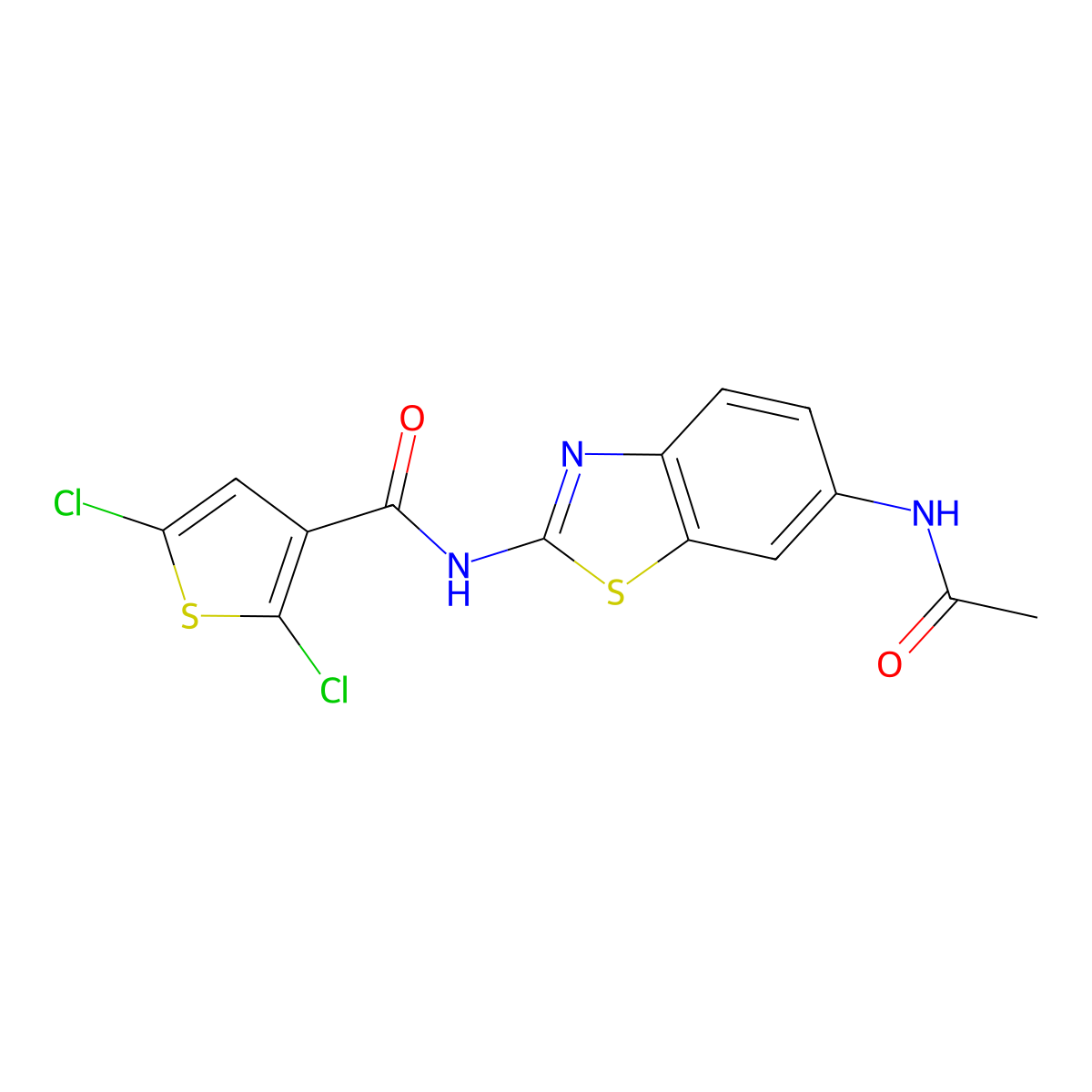 N-(6-acetamidobenzo[d]thiazol-2-yl)-2,5-dichlorothiophene-3-carboxamide molecular structure, CAS 476643-34-2