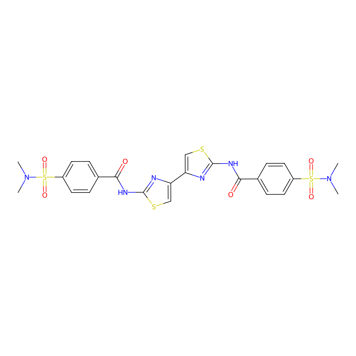 4-(dimethylsulfamoyl)-N-[4-[2-[[4-(dimethylsulfamoyl)benzoyl]amino]-1,3-thiazol-4-yl]-1,3-thiazol-2-yl]benzamide molecular structure, CAS 476643-42-2