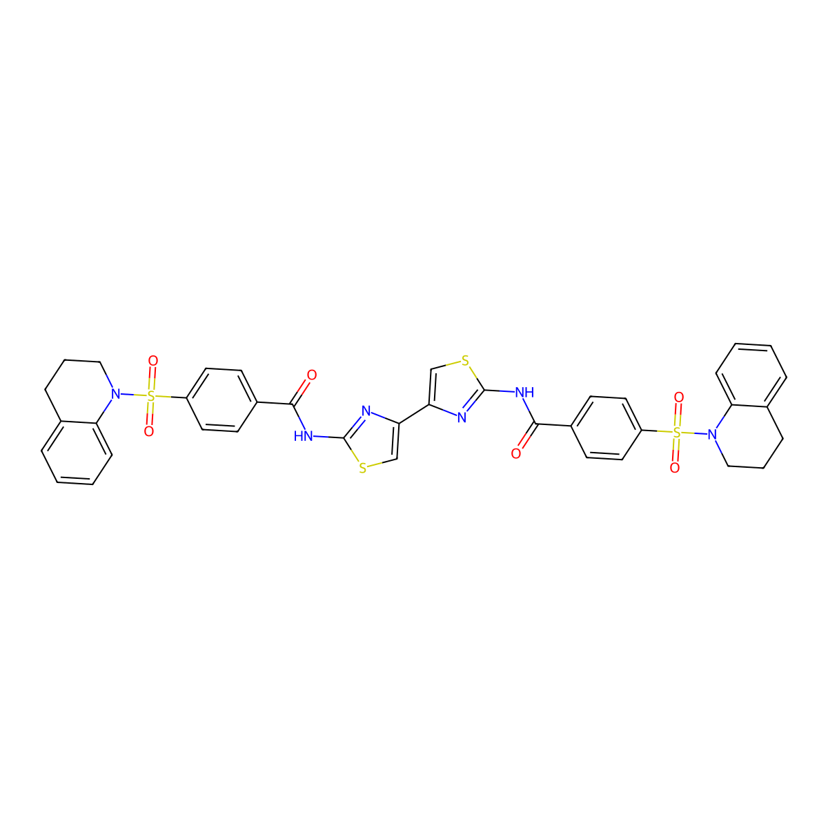 4-(3,4-dihydro-2H-quinolin-1-ylsulfonyl)-N-[4-[2-[[4-(3,4-dihydro-2H-quinolin-1-ylsulfonyl)benzoyl]amino]-1,3-thiazol-4-yl]-1,3-thiazol-2-yl]benzamide molecular structure, CAS 476643-52-4