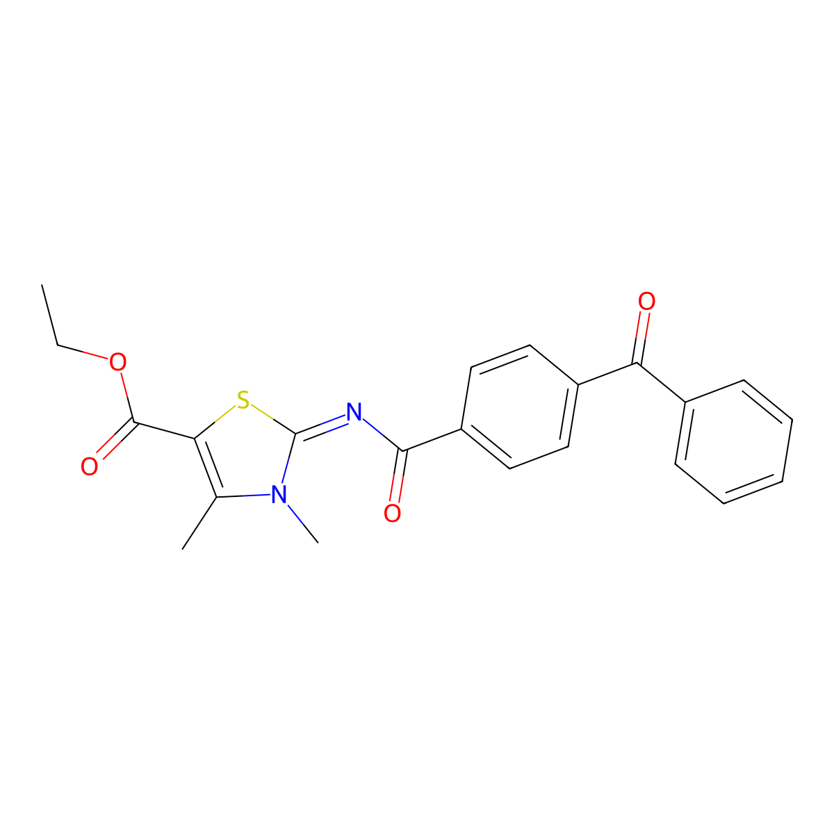 (Z)-ethyl 2-((4-benzoylbenzoyl)imino)-3,4-dimethyl-2,3-dihydrothiazole-5-carboxylate molecular structure, CAS 476643-58-0