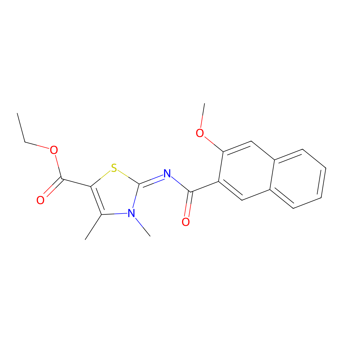 Ethyl 2-(3-methoxynaphthalene-2-carbonyl)imino-3,4-dimethyl-1,3-thiazole-5-carboxylate molecular structure, CAS 476643-60-4
