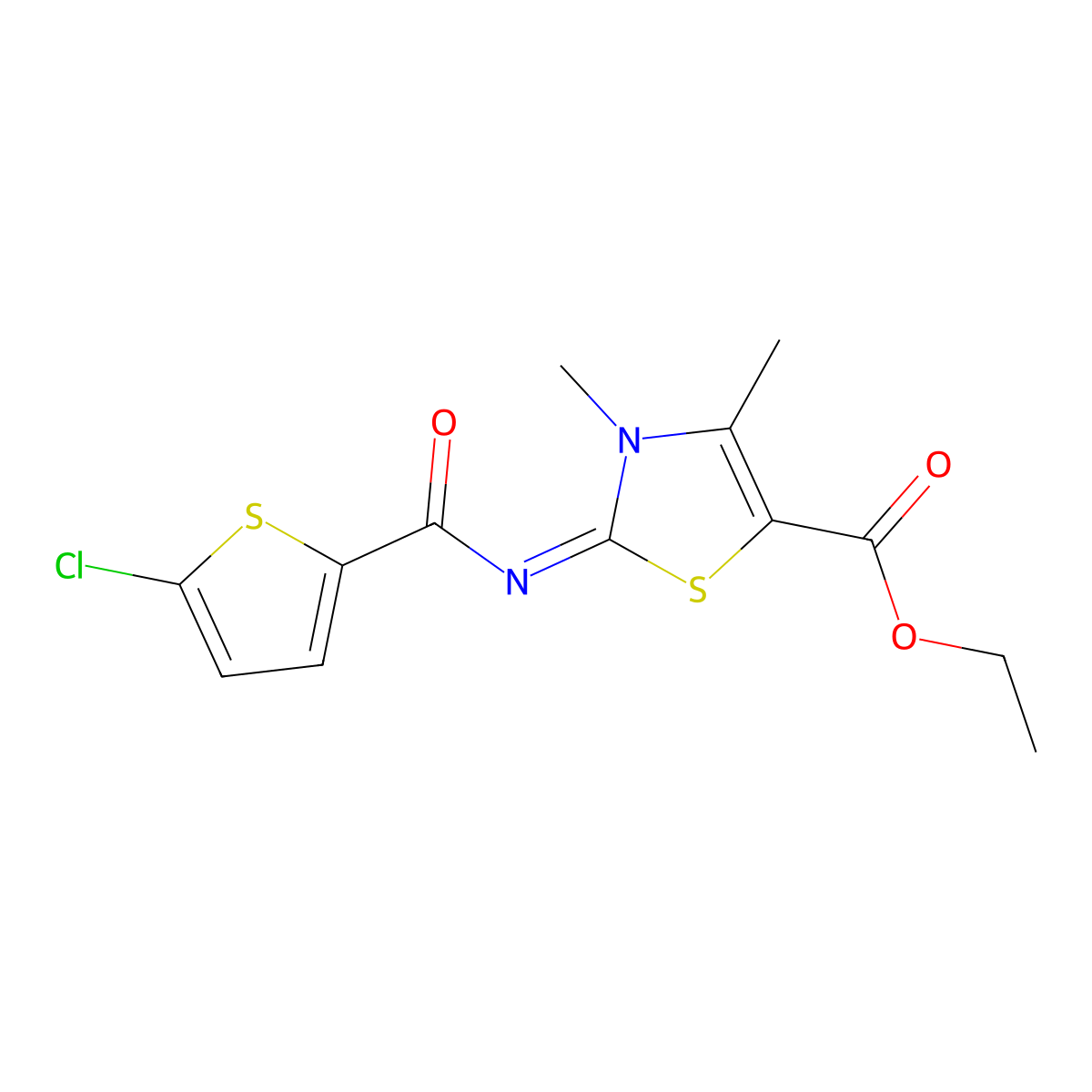 2-[(5-Chloro-2-thiophenyl)-oxomethyl]imino-3,4-dimethyl-5-thiazolecarboxylic acid ethyl ester molecular structure, CAS 476643-63-7