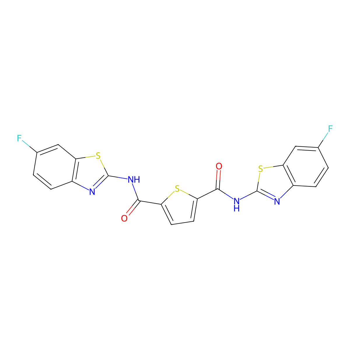 N2,N5-bis(6-fluorobenzo[d]thiazol-2-yl)thiophene-2,5-dicarboxamide molecular structure, CAS 476644-05-0