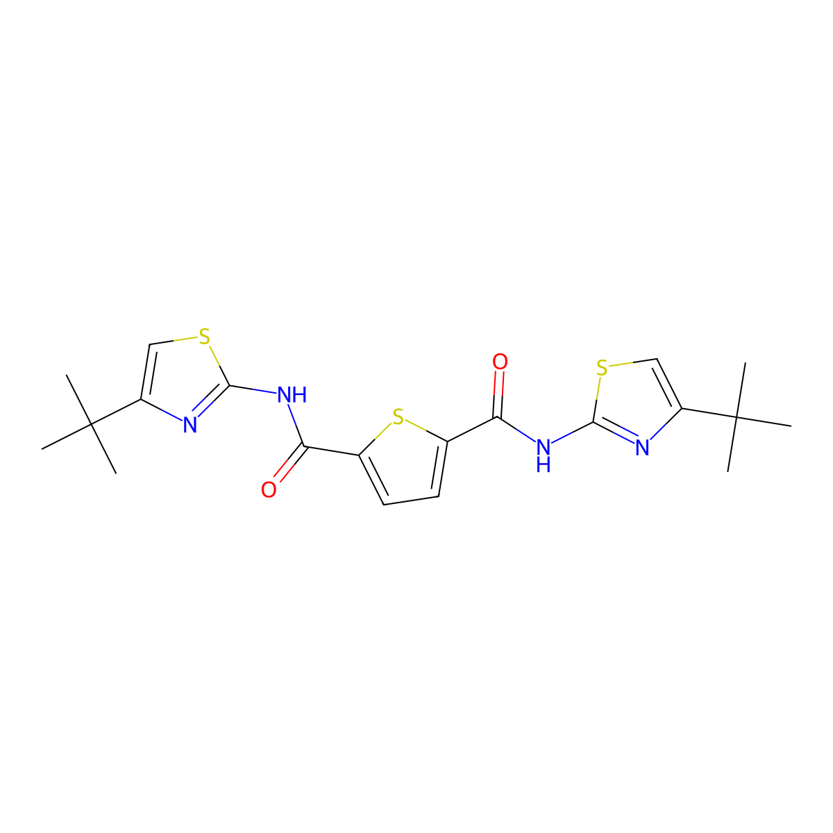 N2,N5-bis(4-(tert-butyl)thiazol-2-yl)thiophene-2,5-dicarboxamide molecular structure, CAS 476644-13-0