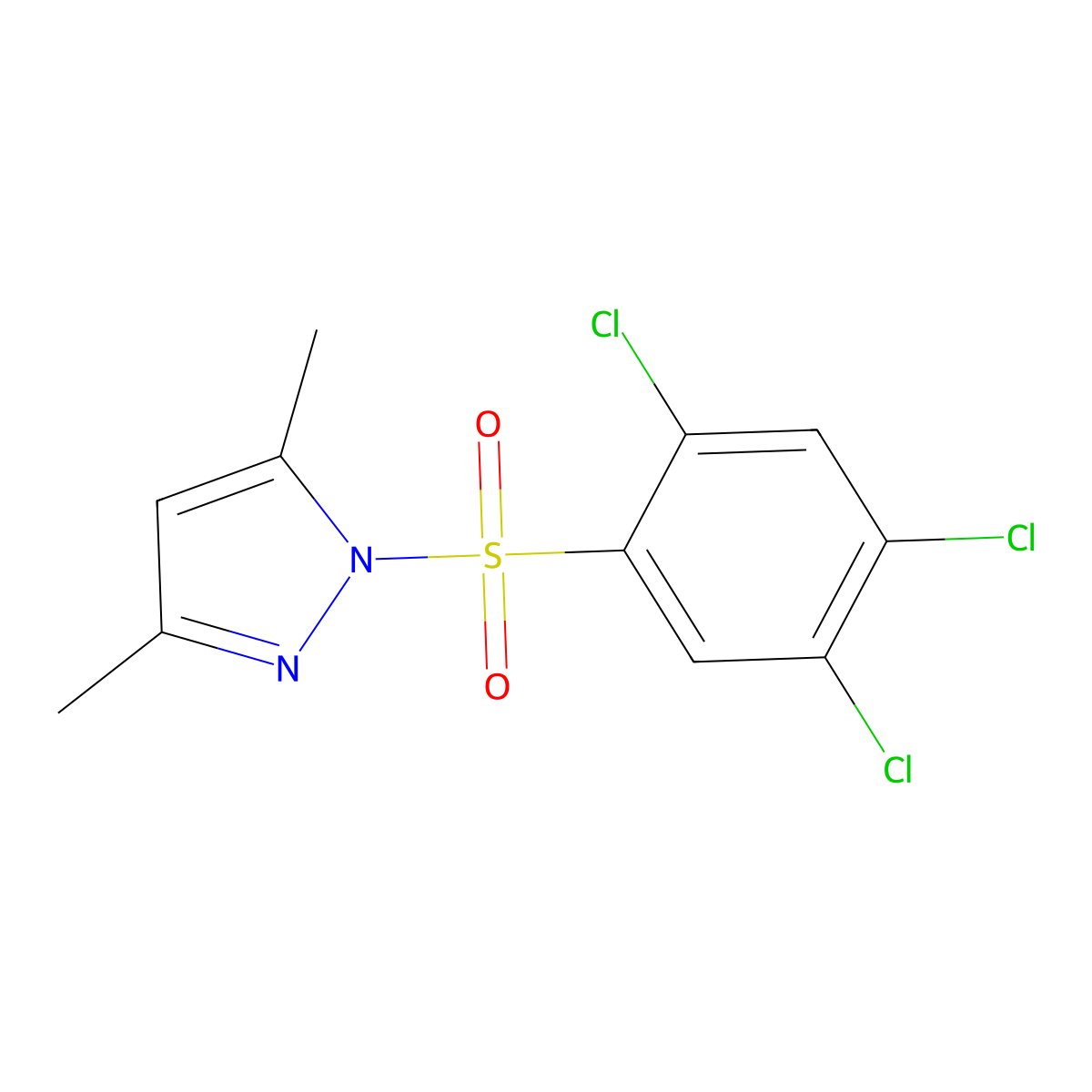 3,5-dimethyl-1-((2,4,5-trichlorophenyl)sulfonyl)-1H-pyrazole molecular structure, CAS 476649-41-9