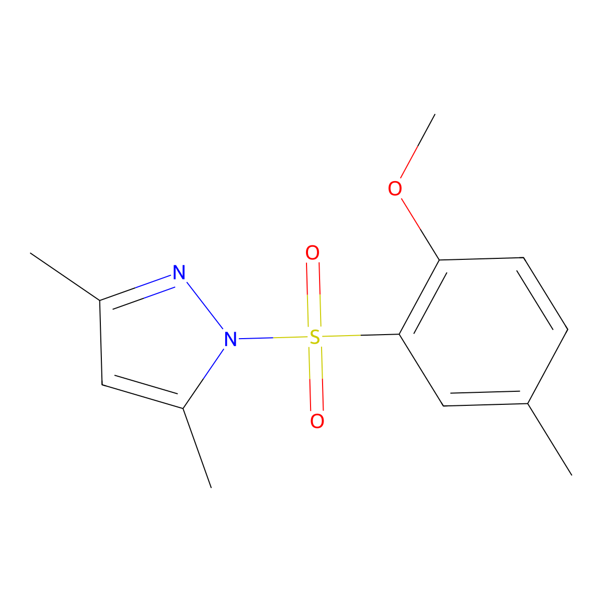 1-((2-methoxy-5-methylphenyl)sulfonyl)-3,5-dimethyl-1H-pyrazole molecular structure, CAS 476649-42-0
