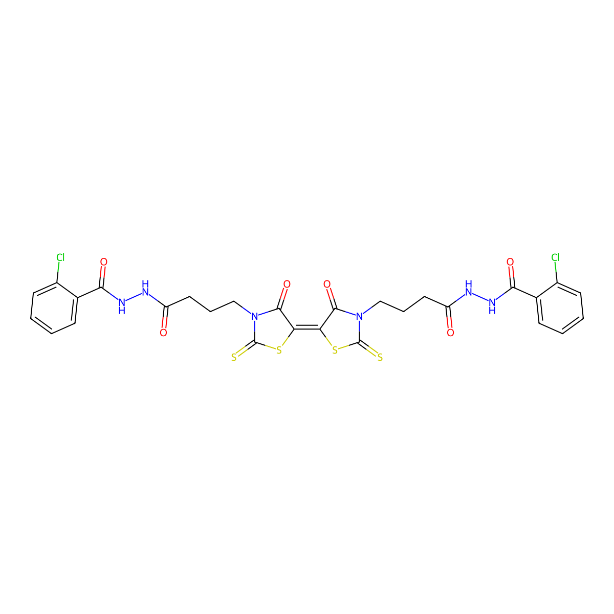 5-[3-[4-[2-(2-Chlorobenzoyl)hydrazinyl]-4-oxobutyl]-4-oxo-2-thioxo-5-thiazolidinylidene]-4-oxo-2-thioxo-3-thiazolidinebutanoic acid 2-(2-chlorobenzoyl)hydrazide molecular structure, CAS 476660-19-2