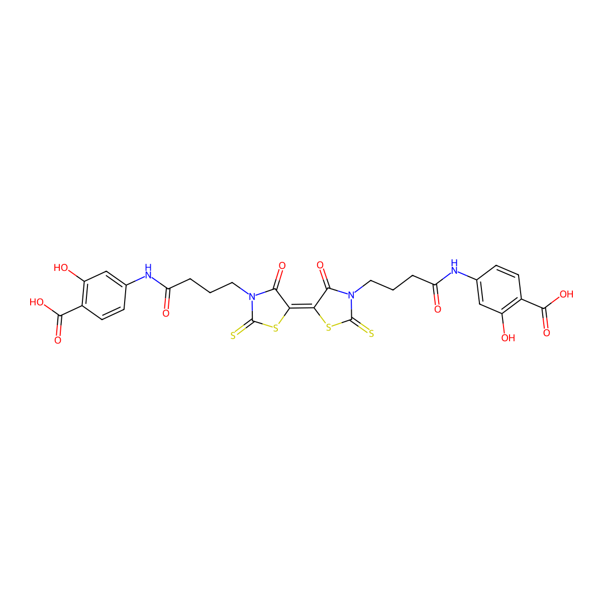 4-[[4-[5-[3-[4-[(4-Carboxy-3-hydroxyphenyl)amino]-4-oxobutyl]-4-oxo-2-thioxo-5-thiazolidinylidene]-4-oxo-2-thioxo-3-thiazolidinyl]-1-oxobutyl]amino]-2-hydroxybenzoic acid molecular structure, CAS 476660-72-7