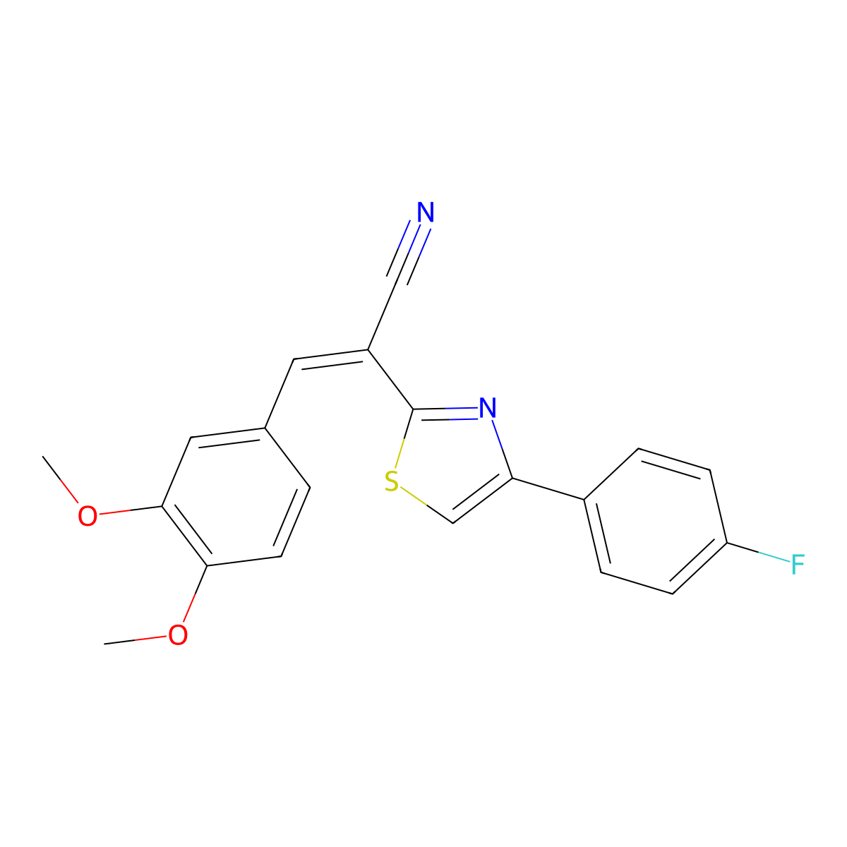 (2E)-3-(3,4-dimethoxyphenyl)-2-[4-(4-fluorophenyl)-1,3-thiazol-2-yl]prop-2-enenitrile molecular structure, CAS 476671-88-2