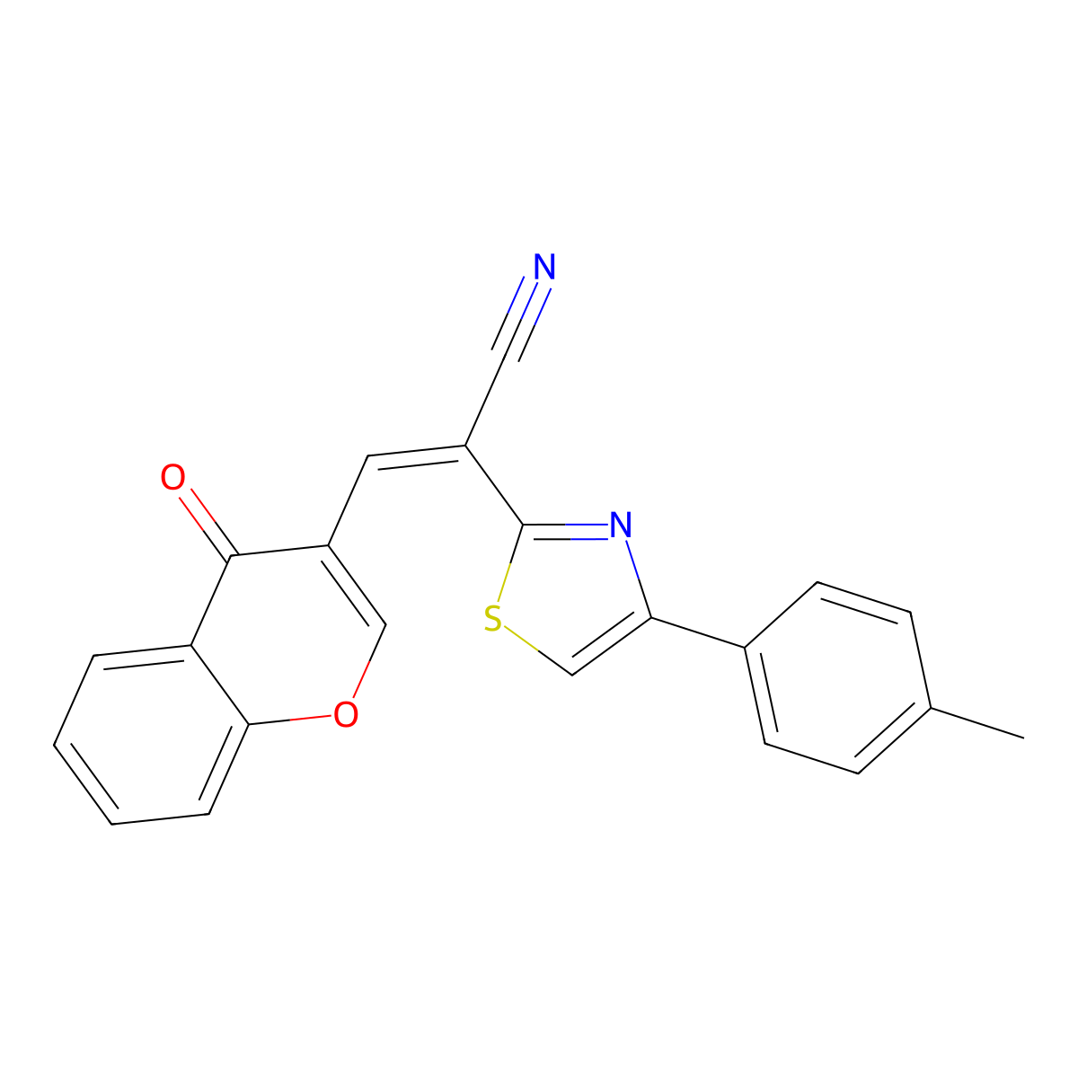 (E)-2-[4-(4-methylphenyl)-1,3-thiazol-2-yl]-3-(4-oxochromen-3-yl)prop-2-enenitrile molecular structure, CAS 476674-15-4