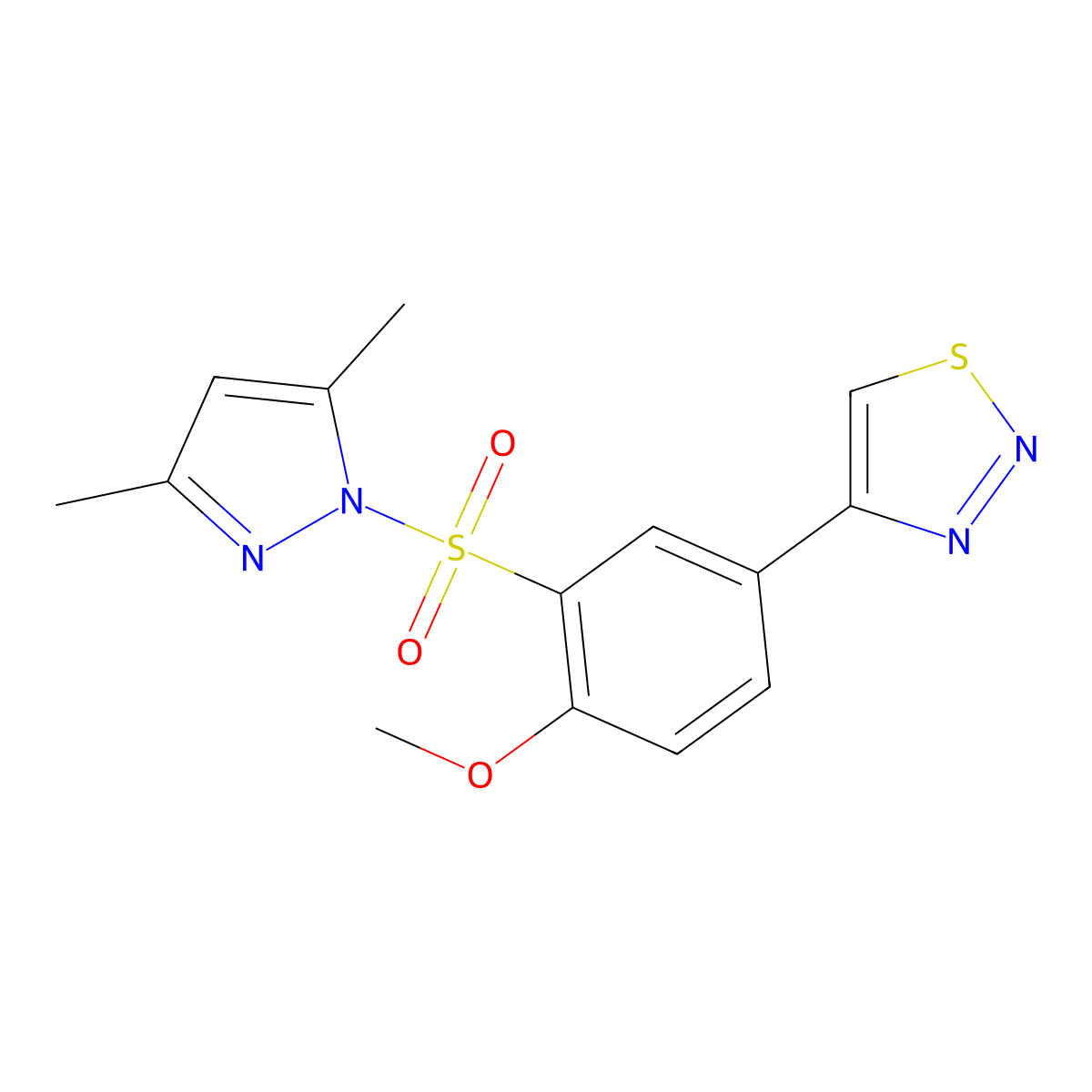 4-[3-(3,5-Dimethylpyrazol-1-yl)sulfonyl-4-methoxyphenyl]thiadiazole molecular structure, CAS 4767-34-4