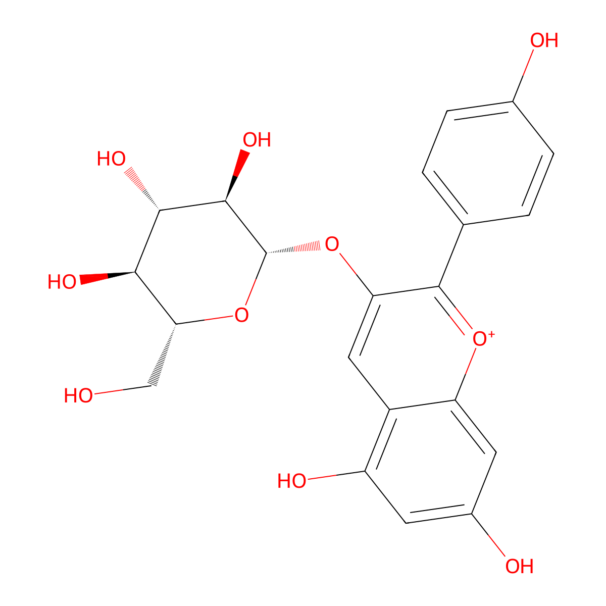 Pelargonidin 3-O-glucoside molecular structure, CAS 47684-27-5