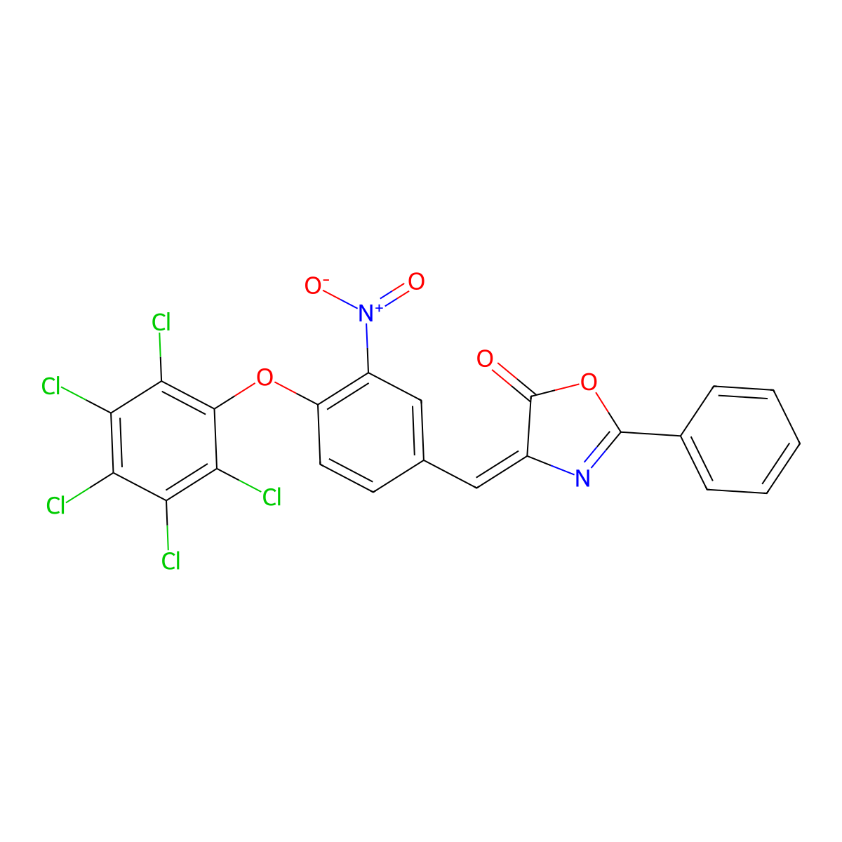 4-[[3-Nitro-4-(2,3,4,5,6-pentachlorophenoxy)phenyl]methylidene]-2-phenyl-1,3-oxazol-5-one molecular structure, CAS 4769-52-2