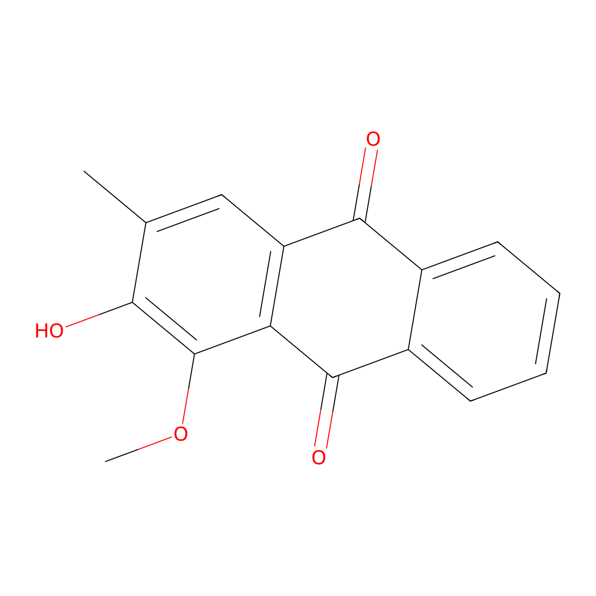 2-Hydroxy-1-methoxy-3-methyl-9,10-anthracenedione molecular structure, CAS 477-86-1