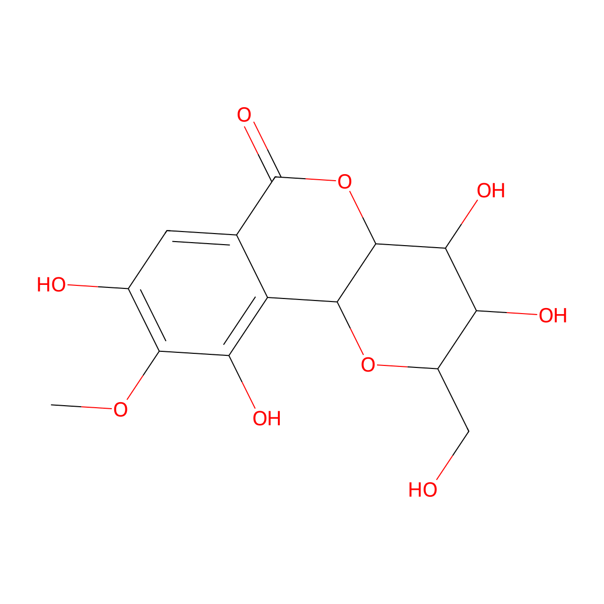 3,4,8,10-Tetrahydroxy-2-(Hydroxymethyl)-9-Methoxy-3,4,4A,10B-Tetrahydro-2H-Pyrano(3,2-C)Isochromen-6-One molecular structure, CAS 477-90-7