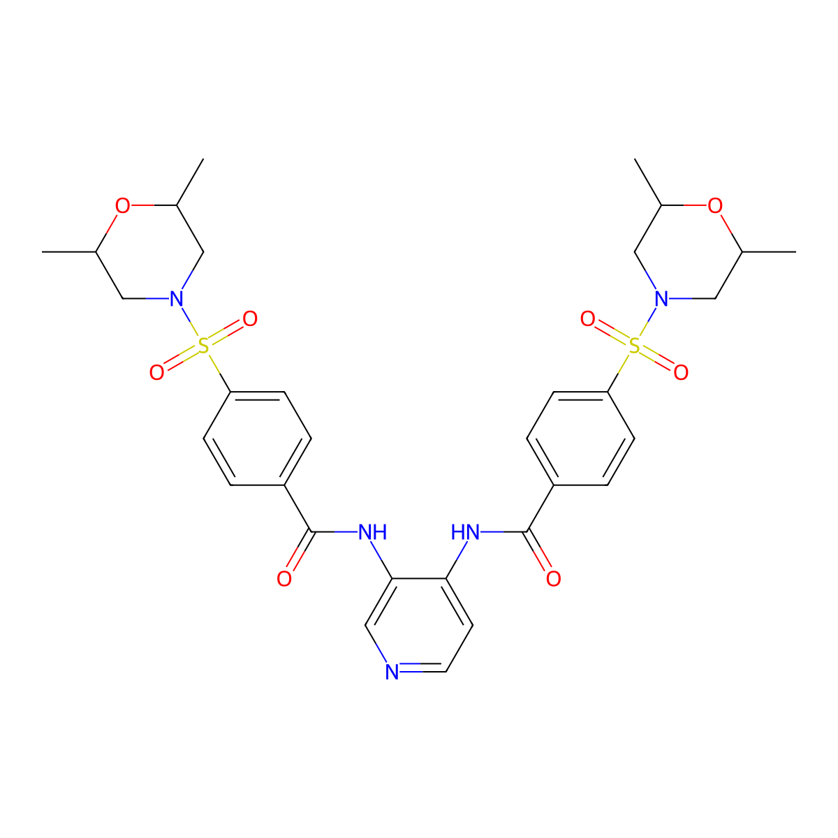 4-(2,6-dimethylmorpholin-4-yl)sulfonyl-N-[3-[[4-(2,6-dimethylmorpholin-4-yl)sulfonylbenzoyl]amino]pyridin-4-yl]benzamide molecular structure, CAS 477182-58-4