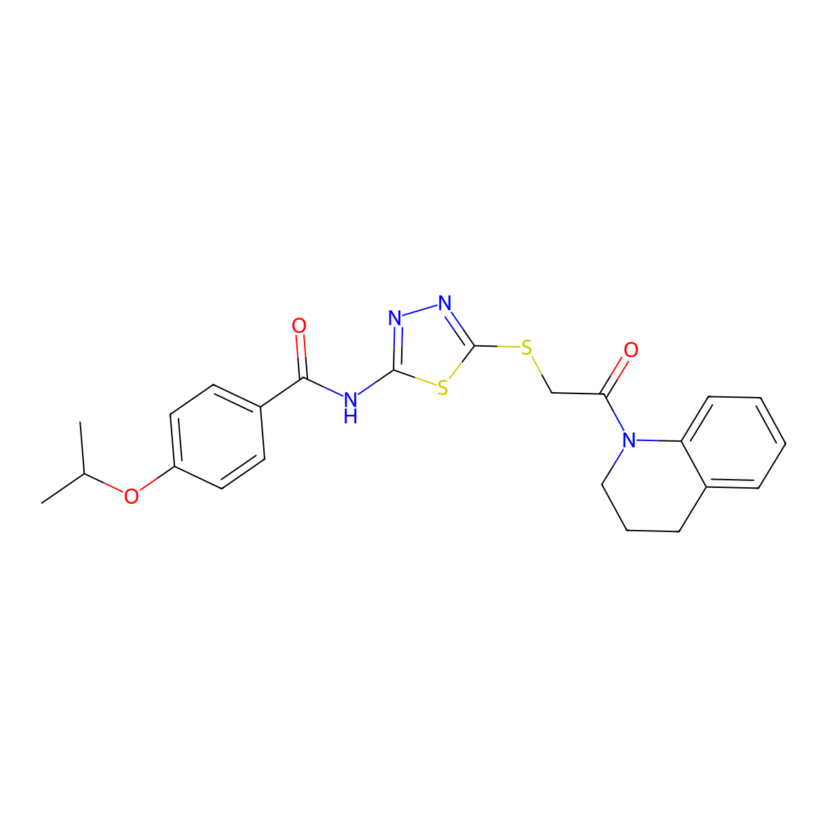 N-(5-{[2-oxo-2-(1,2,3,4-tetrahydroquinolin-1-yl)ethyl]sulfanyl}-1,3,4-thiadiazol-2-yl)-4-(propan-2-yloxy)benzamide molecular structure, CAS 477211-96-4