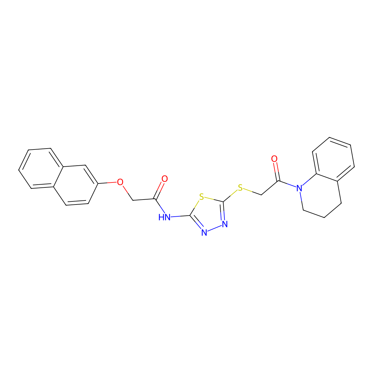 N-(5-((2-(3,4-dihydroquinolin-1(2H)-yl)-2-oxoethyl)thio)-1,3,4-thiadiazol-2-yl)-2-(naphthalen-2-yloxy)acetamide molecular structure, CAS 477211-98-6
