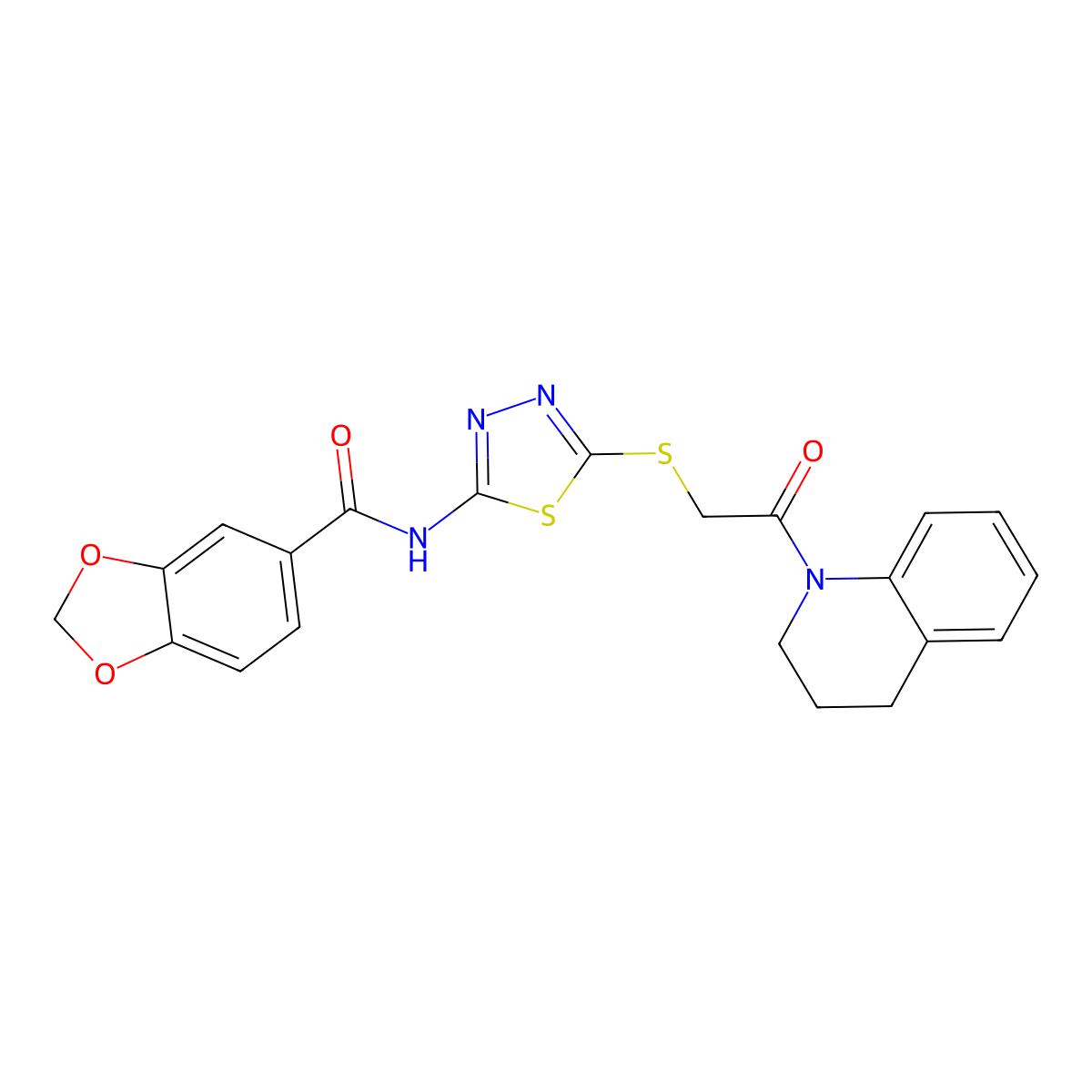 N-(5-((2-(3,4-dihydroquinolin-1(2H)-yl)-2-oxoethyl)thio)-1,3,4-thiadiazol-2-yl)benzo[d][1,3]dioxole-5-carboxamide molecular structure, CAS 477212-00-3