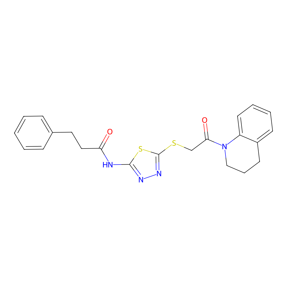 N-(5-((2-(3,4-dihydroquinolin-1(2H)-yl)-2-oxoethyl)thio)-1,3,4-thiadiazol-2-yl)-3-phenylpropanamide molecular structure, CAS 477212-05-8