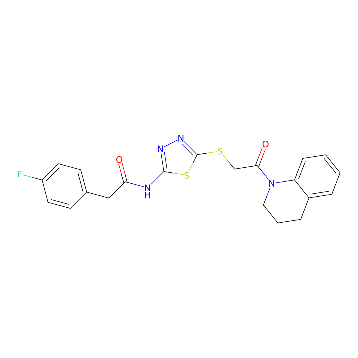 N-(5-((2-(3,4-dihydroquinolin-1(2H)-yl)-2-oxoethyl)thio)-1,3,4-thiadiazol-2-yl)-2-(4-fluorophenyl)acetamide molecular structure, CAS 477212-09-2