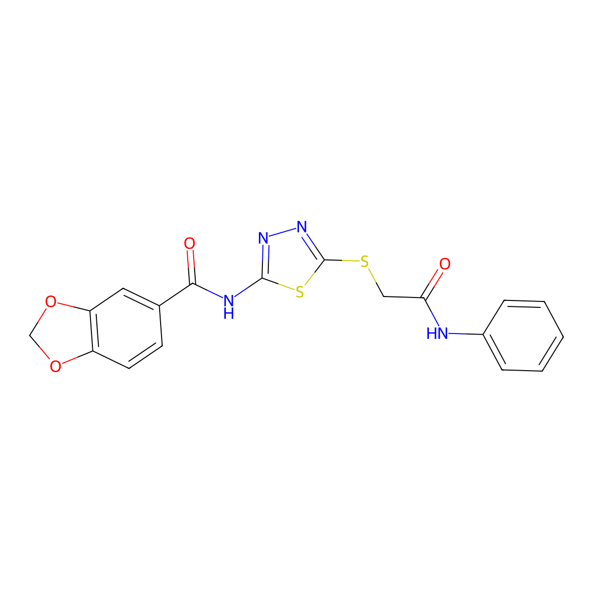 N-(5-((2-oxo-2-(phenylamino)ethyl)thio)-1,3,4-thiadiazol-2-yl)benzo[d][1,3]dioxole-5-carboxamide molecular structure, CAS 477212-15-0