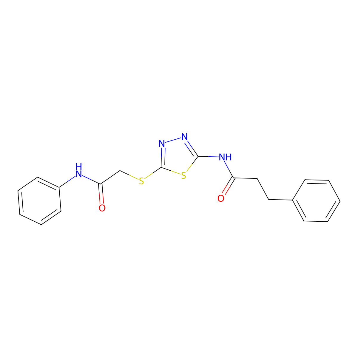 N-(5-((2-oxo-2-(phenylamino)ethyl)thio)-1,3,4-thiadiazol-2-yl)-3-phenylpropanamide molecular structure, CAS 477212-20-7