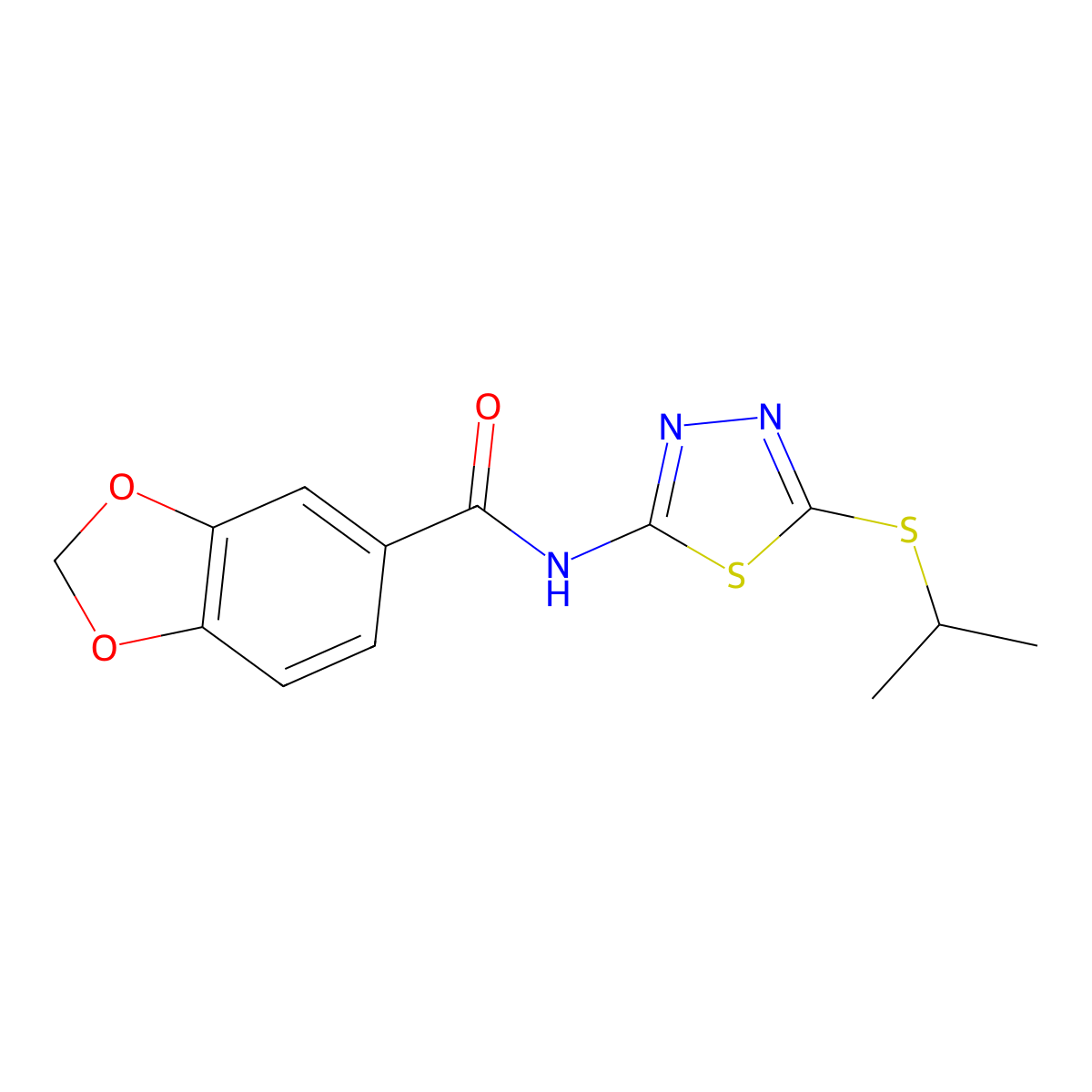 N-(5-(isopropylthio)-1,3,4-thiadiazol-2-yl)benzo[d][1,3]dioxole-5-carboxamide molecular structure, CAS 477212-30-9
