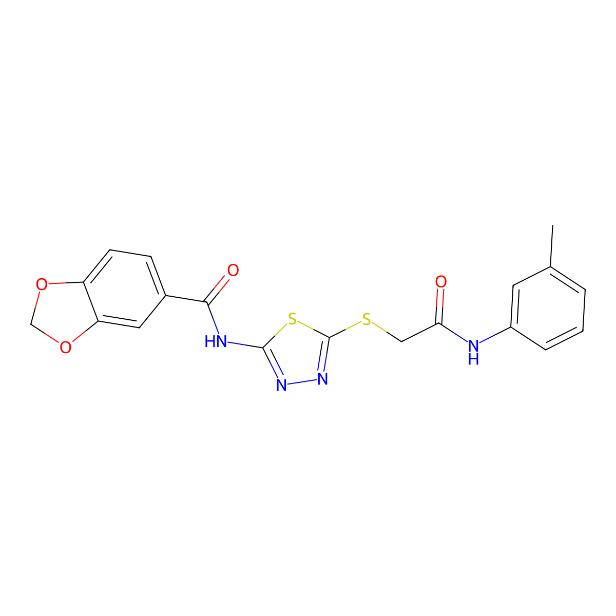 N-(5-((2-oxo-2-(m-tolylamino)ethyl)thio)-1,3,4-thiadiazol-2-yl)benzo[d][1,3]dioxole-5-carboxamide molecular structure, CAS 477212-45-6