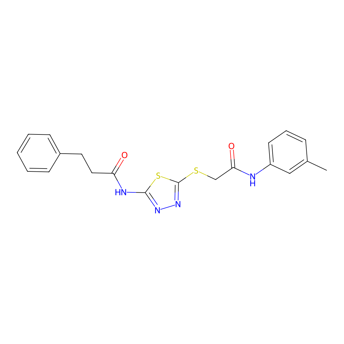 N-[5-[2-(3-methylanilino)-2-oxoethyl]sulfanyl-1,3,4-thiadiazol-2-yl]-3-phenylpropanamide molecular structure, CAS 477212-50-3