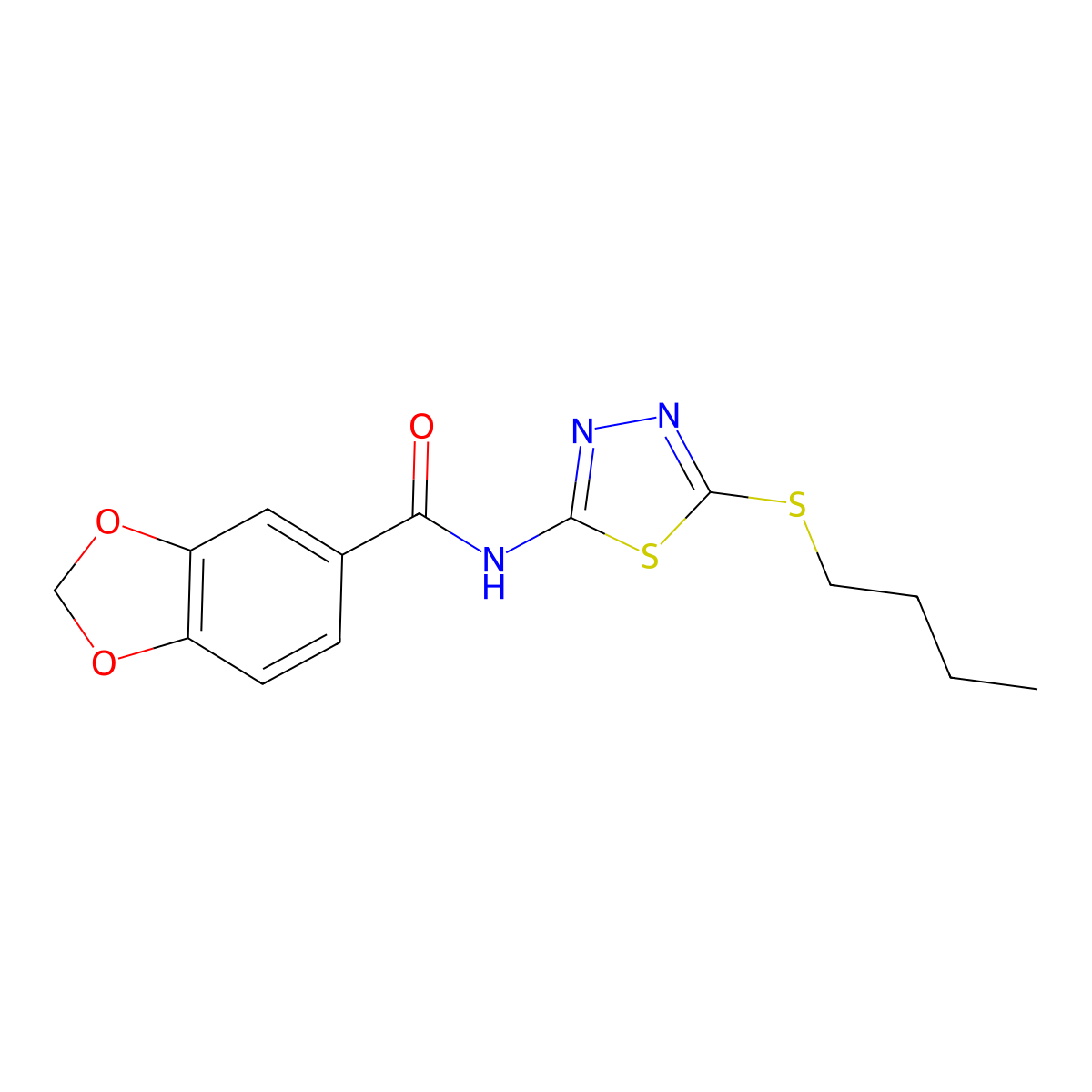 N-(5-(butylthio)-1,3,4-thiadiazol-2-yl)benzo[d][1,3]dioxole-5-carboxamide molecular structure, CAS 477213-97-1