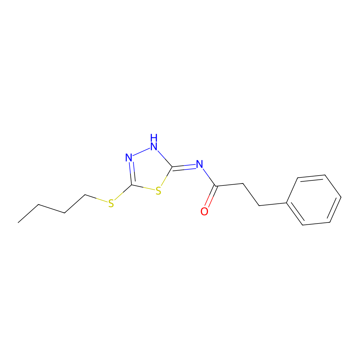 N-(5-butylsulfanyl-1,3,4-thiadiazol-2-yl)-3-phenylpropanamide molecular structure, CAS 477214-02-1