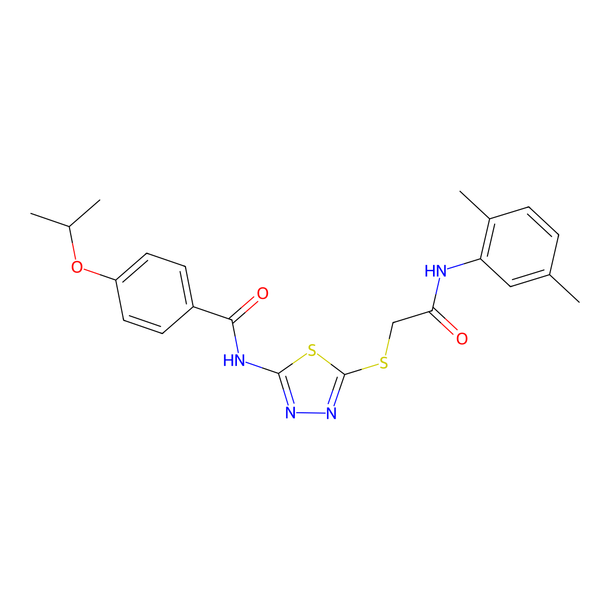 N-(5-((2-((2,5-dimethylphenyl)amino)-2-oxoethyl)thio)-1,3,4-thiadiazol-2-yl)-4-isopropoxybenzamide molecular structure, CAS 477214-08-7