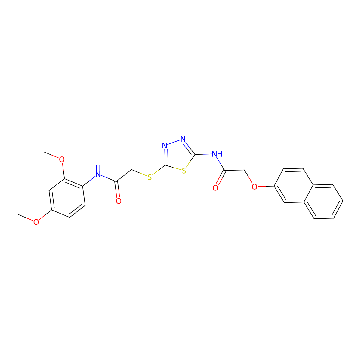 N-(2,4-dimethoxyphenyl)-2-((5-(2-(naphthalen-2-yloxy)acetamido)-1,3,4-thiadiazol-2-yl)thio)acetamide molecular structure, CAS 477214-25-8