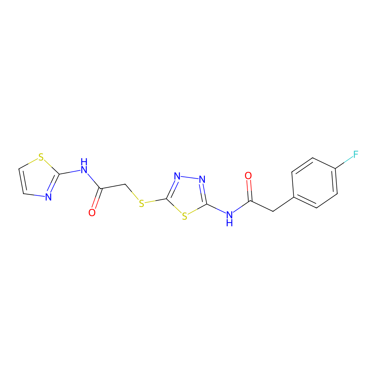 2-(4-fluorophenyl)-N-(5-((2-oxo-2-(thiazol-2-ylamino)ethyl)thio)-1,3,4-thiadiazol-2-yl)acetamide molecular structure, CAS 477214-81-6